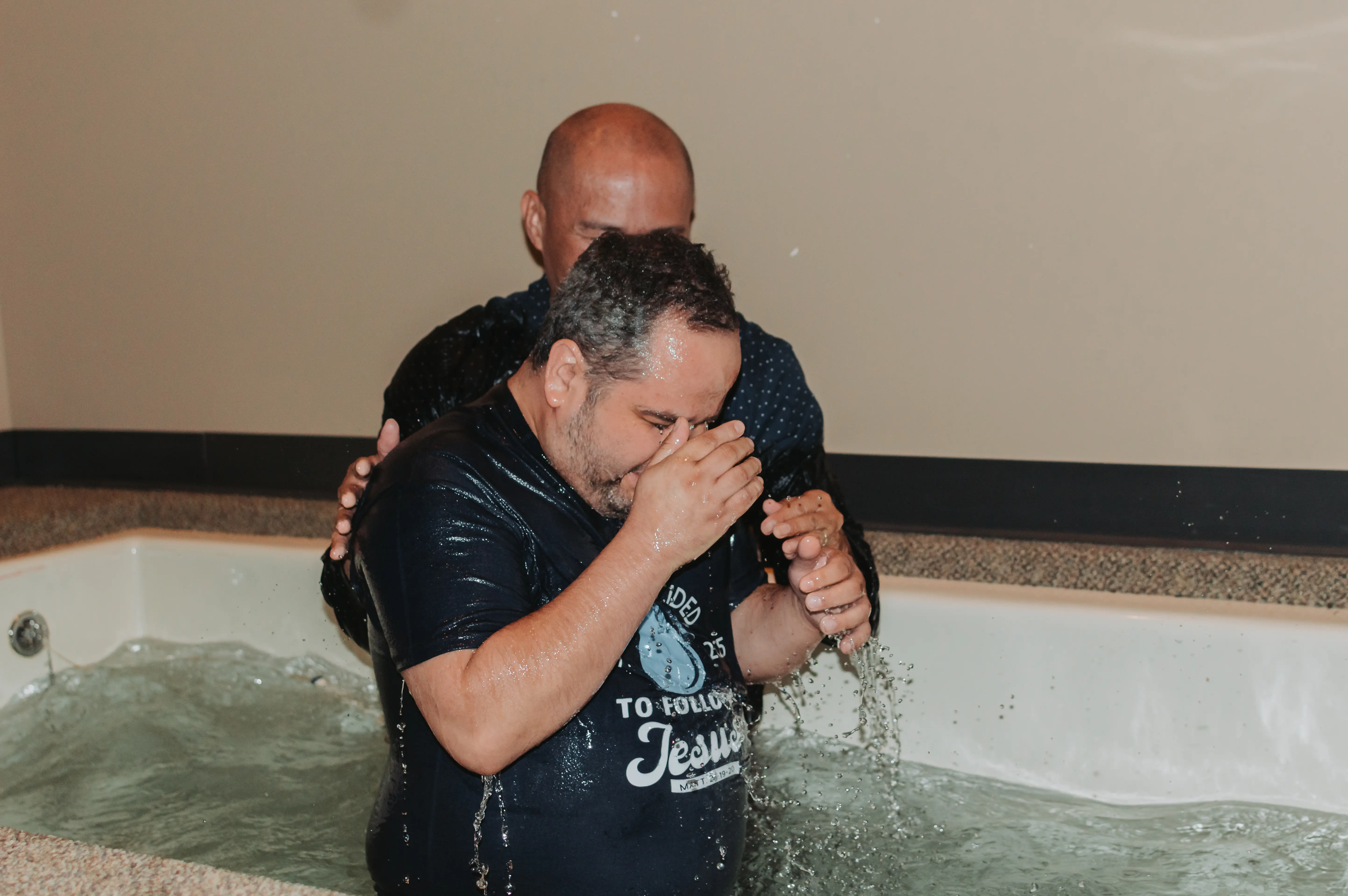 Joyful baptism celebration in church service